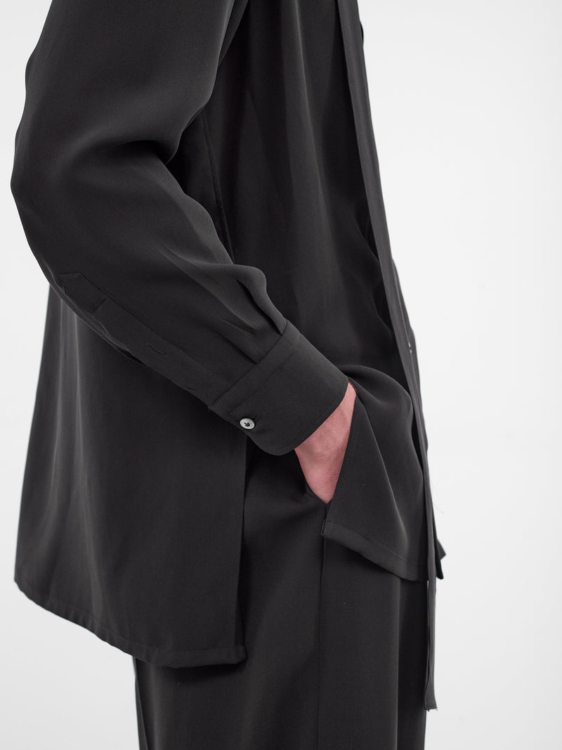 Black Silk Kimono Button-Up Shirt (U252-H014-S023-BLACK)
