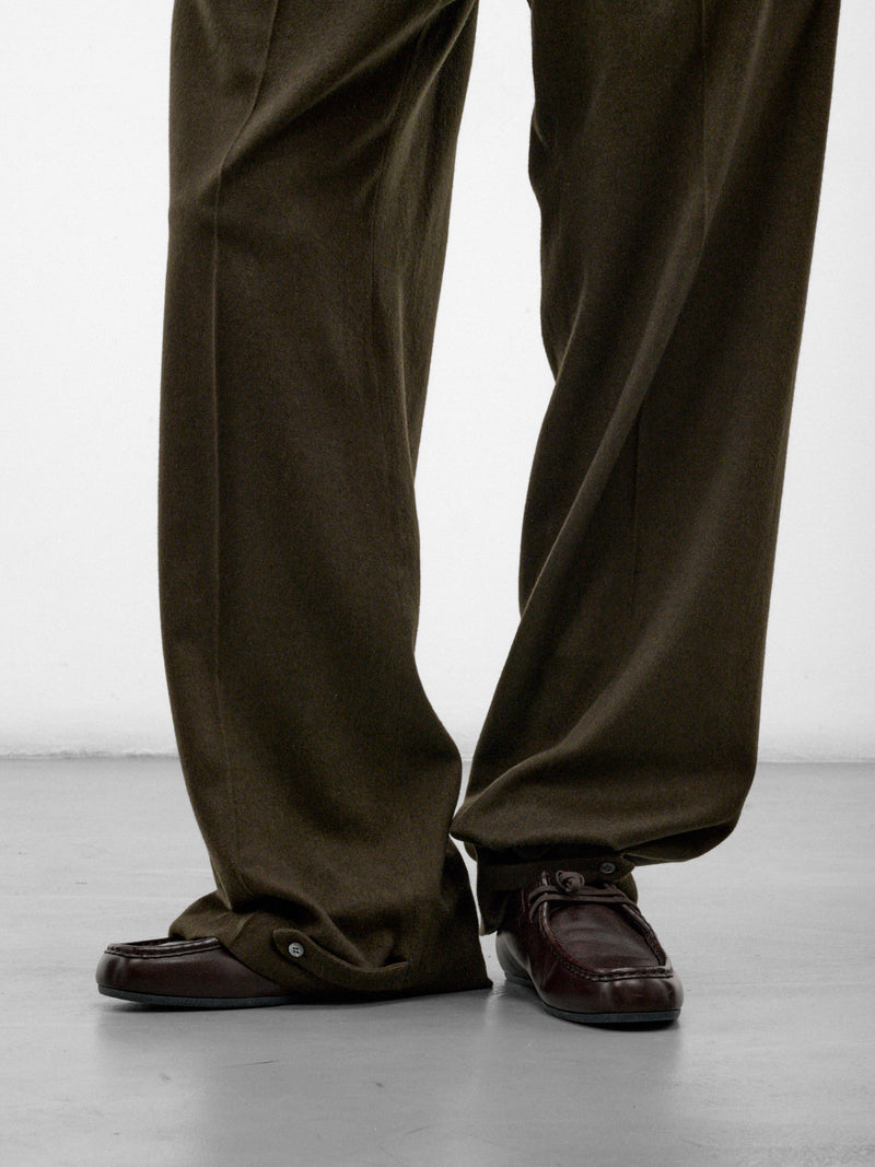 Green Cotton-Cashmere Relaxed Pants (U252-P048-W022-GREEN)