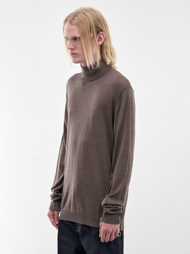 Brown Zip Vent Knit Turtleneck (U252-Y011-W043-BROWN)