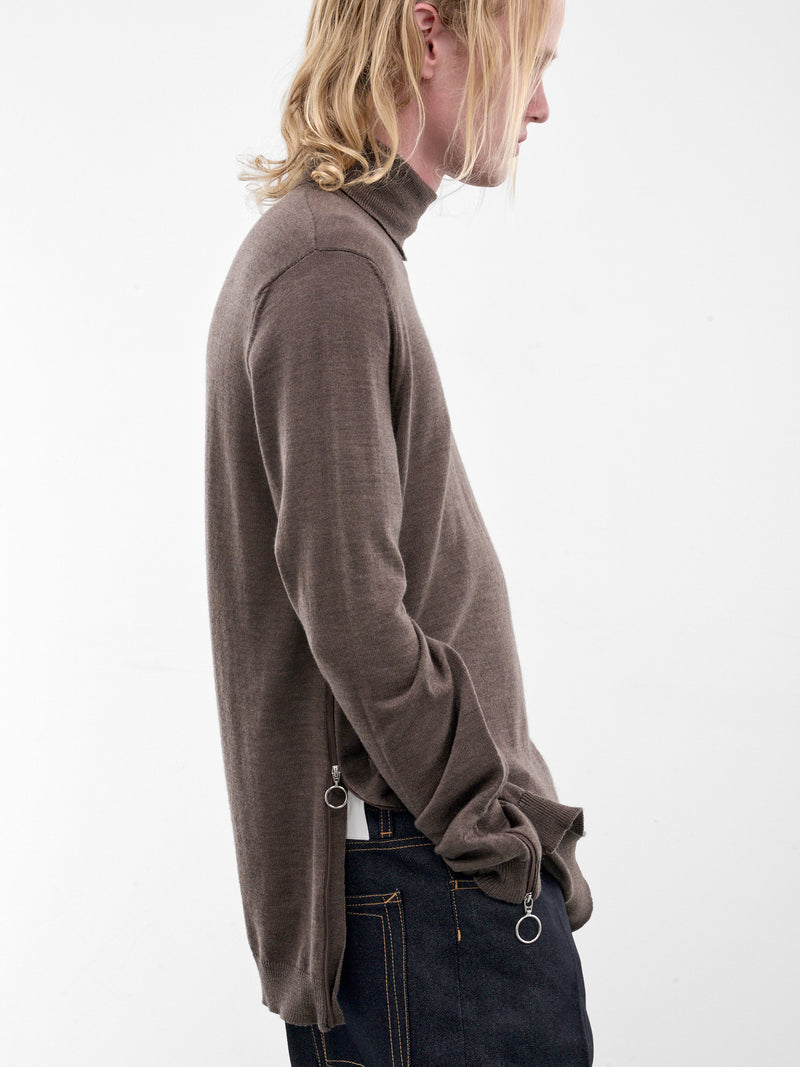 Brown Zip Vent Knit Turtleneck (U252-Y011-W043-BROWN)