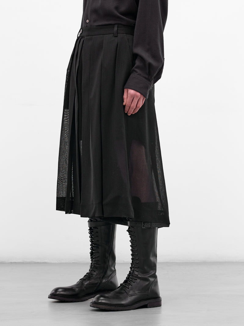 Black Wool Fishnet Hakama Pants (U261-P007-W052-BLACK)