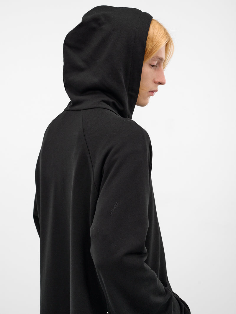 Black Cotton Raglan Zip Hoodie (U261-T041-C042-BLACK)