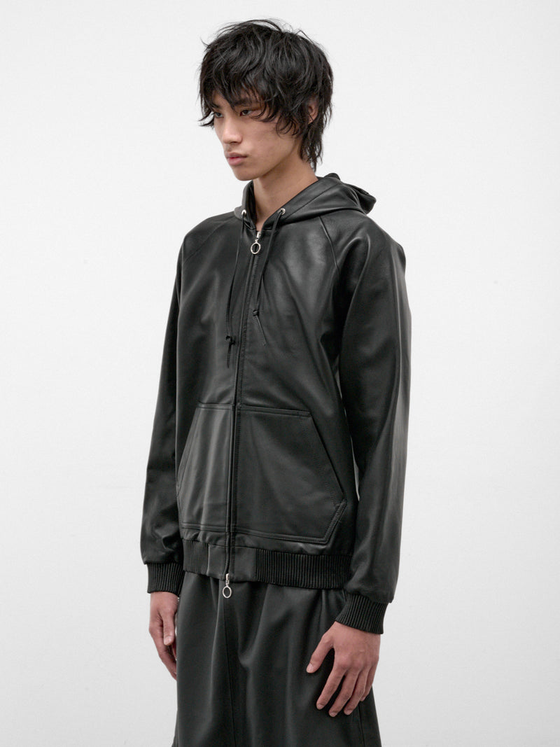 Black Lamb Leather Zip Hoodie (U262-T048-L005-BLACK)