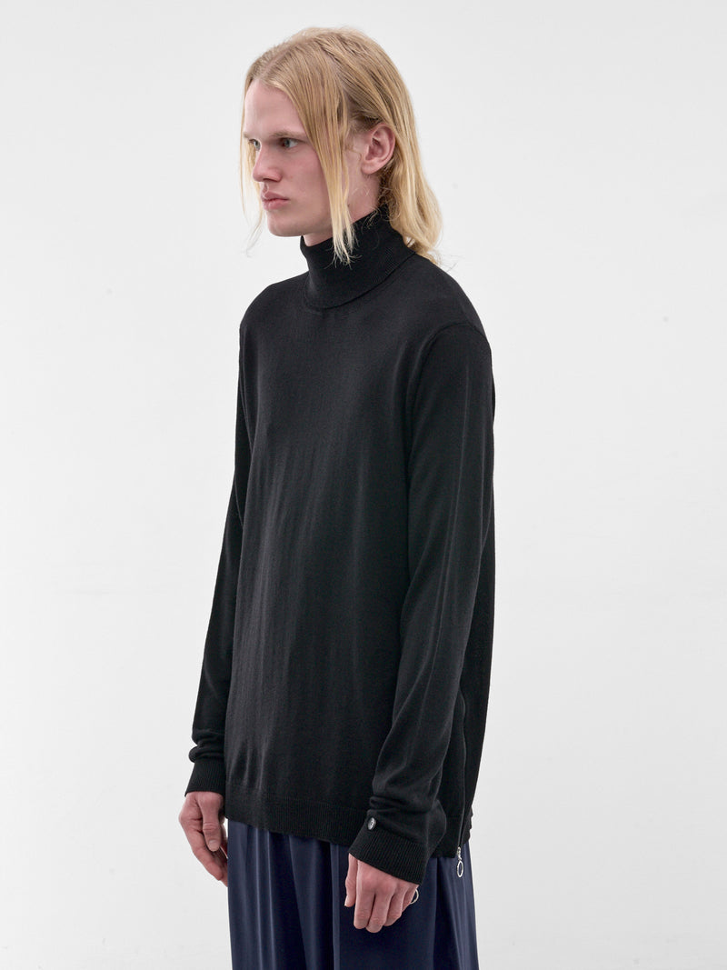 Black Zip Vent Knit Turtleneck (U252-Y011-W043-BLACK)