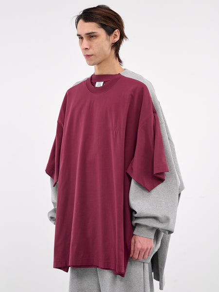 シャツ HUECLOSET Side Slit Overfit Shirt 25KERO344 Merged T-Shirt Sweatshirt (UA66CW630G-GREY-MELANGE-BORDEA)