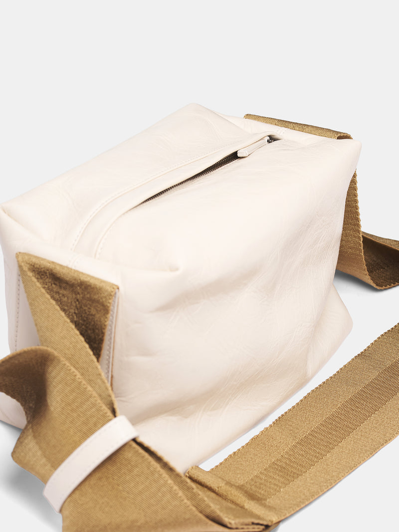 White Leather Shoulder Bag (UB0034-UW124-WHITE-MUSTARD)