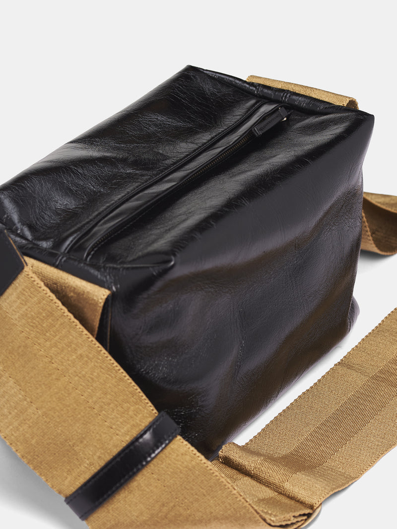 Black Leather Shoulder Bag (UB0034-UW924-BLACK-MUSTARD)