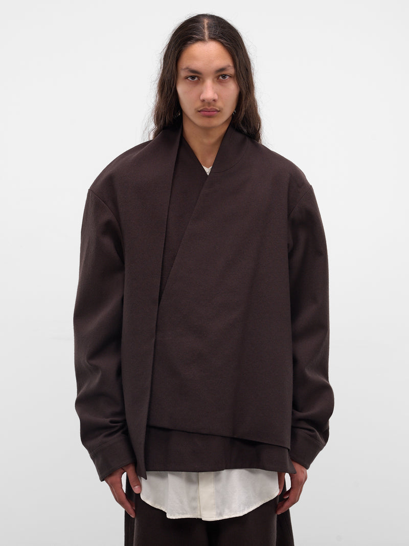 Brown Wool Wrapped Draping Jacket (UBL0101-BROWN)