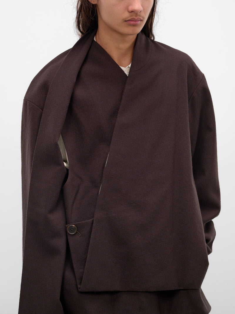 Brown Wool Wrapped Draping Jacket (UBL0101-BROWN)