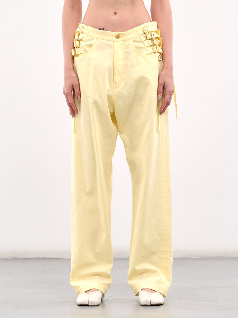 Yellow Belted Cotton-Linen Jeans (UC1E1504-LIGHT-YELLOW)
