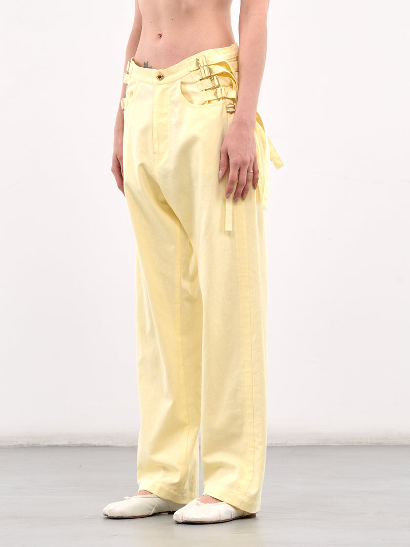 Yellow Belted Cotton-Linen Jeans (UC1E1504-LIGHT-YELLOW)