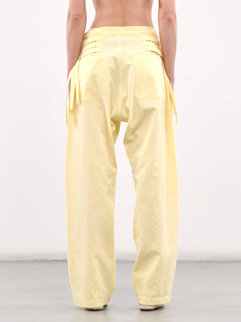 Yellow Belted Cotton-Linen Jeans (UC1E1504-LIGHT-YELLOW)