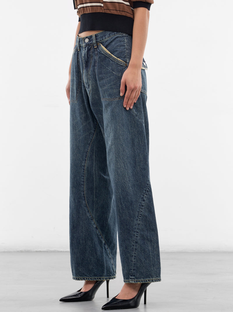 Indigo Denim Twisted Wide Jeans (UC1F1501-3-INDIGO)
