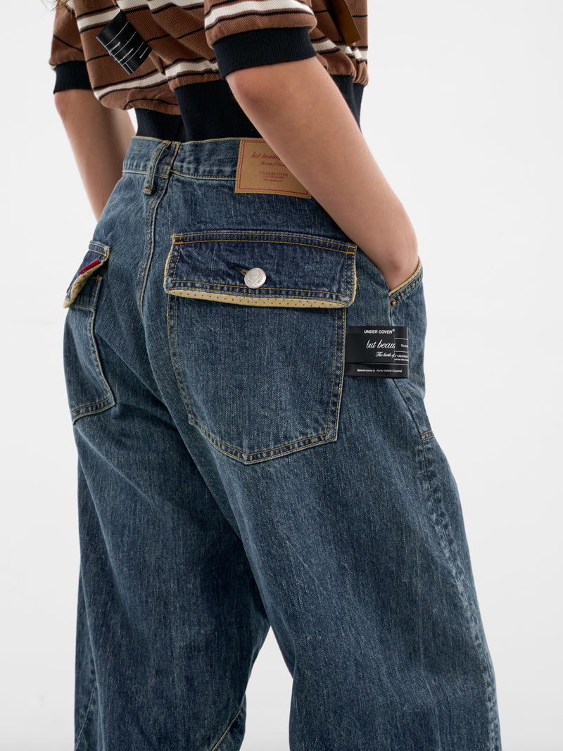 Indigo Denim Twisted Wide Jeans (UC1F1501-3-INDIGO)