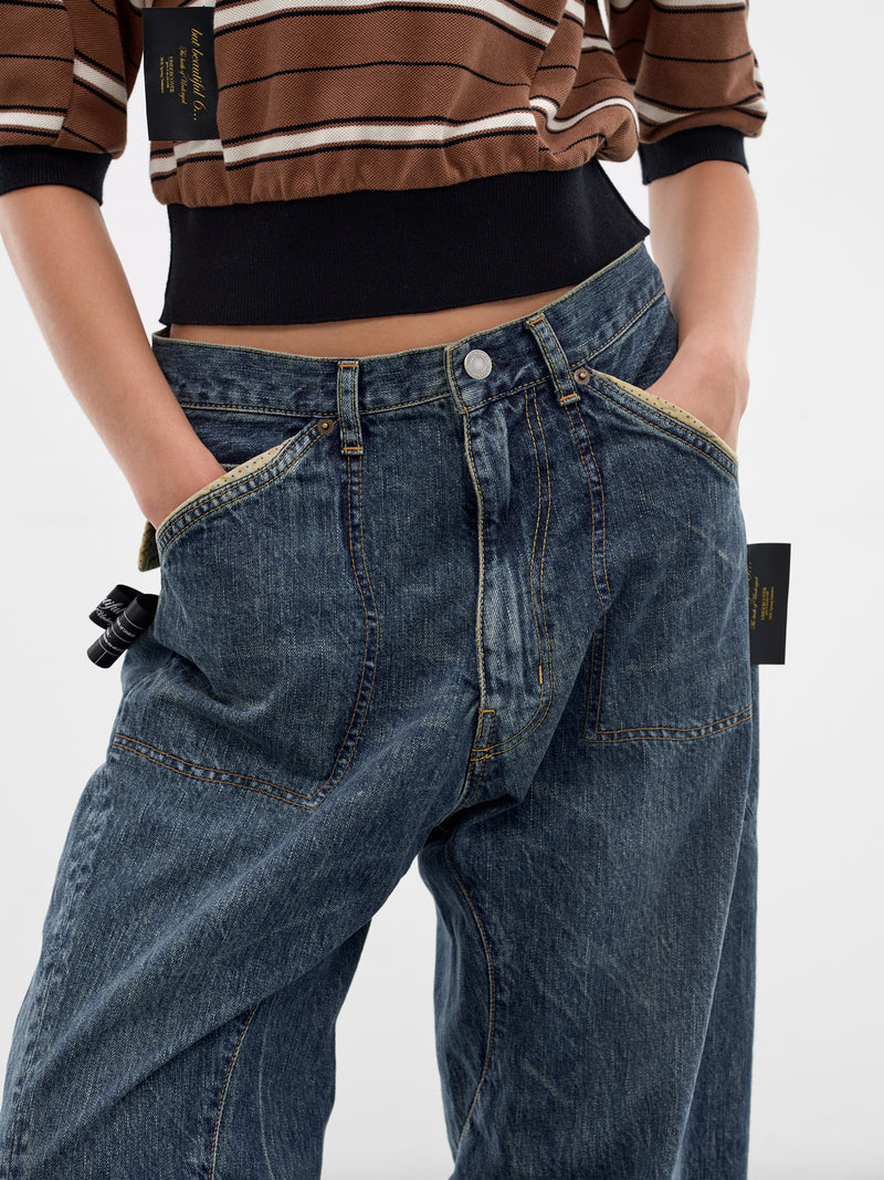 Indigo Denim Twisted Wide Jeans (UC1F1501-3-INDIGO)