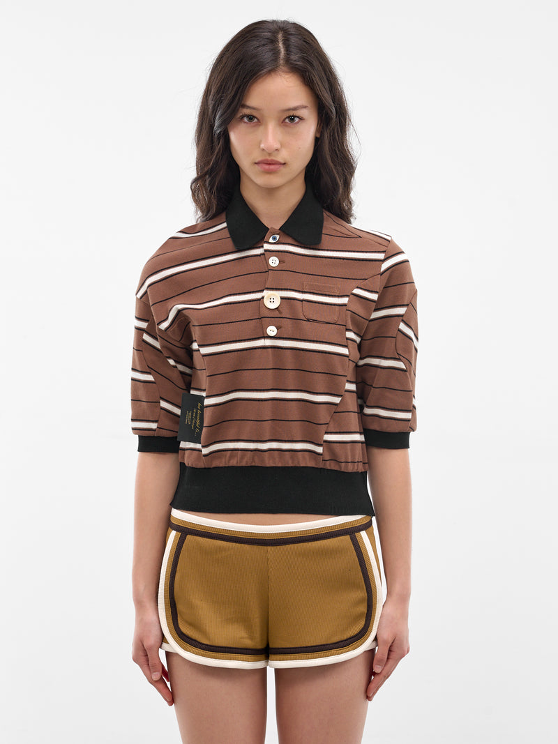 Brown Striped Knit Pique Polo (UC1F1804-BROWN-BORDER)