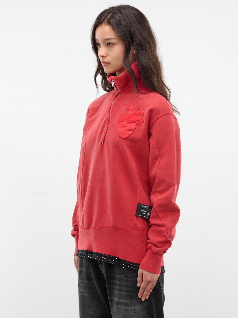 Red Cotton Fleece Asymmetric Pullover (UC1F1807-RED)