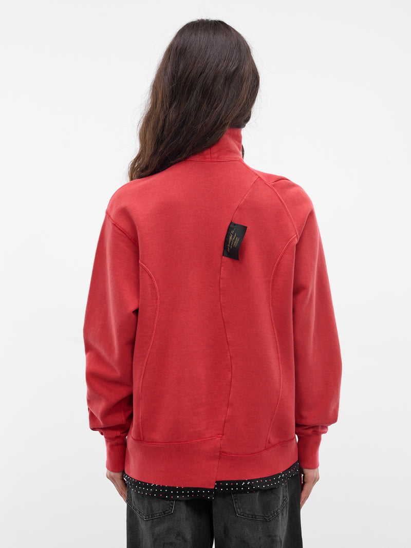 Red Cotton Fleece Asymmetric Pullover (UC1F1807-RED)