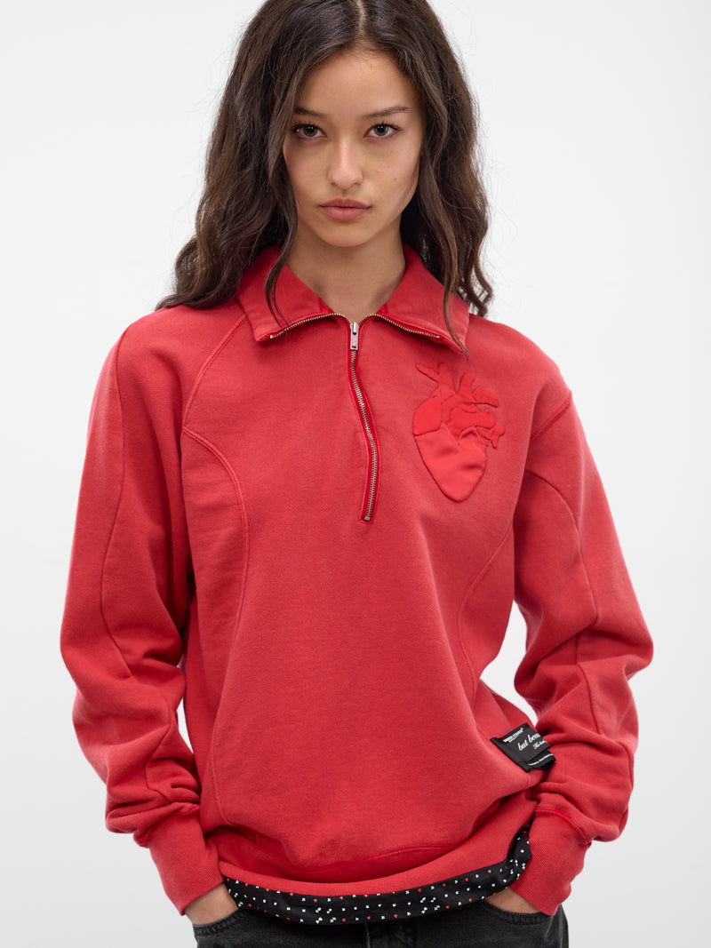 Red Cotton Fleece Asymmetric Pullover (UC1F1807-RED)