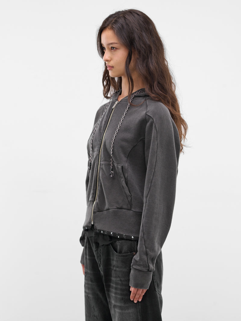 Black Cotton Asymmetric Zip Hoodie (UC1F1808-BLACK)