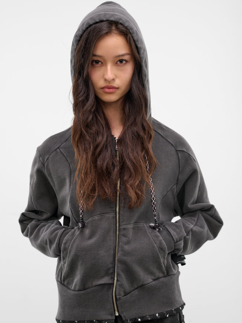 Black Cotton Asymmetric Zip Hoodie (UC1F1808-BLACK)