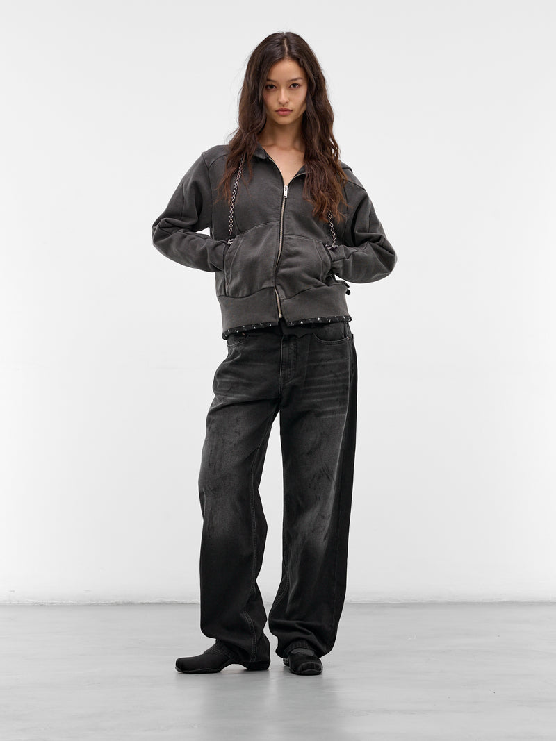 Black Cotton Asymmetric Zip Hoodie (UC1F1808-BLACK)