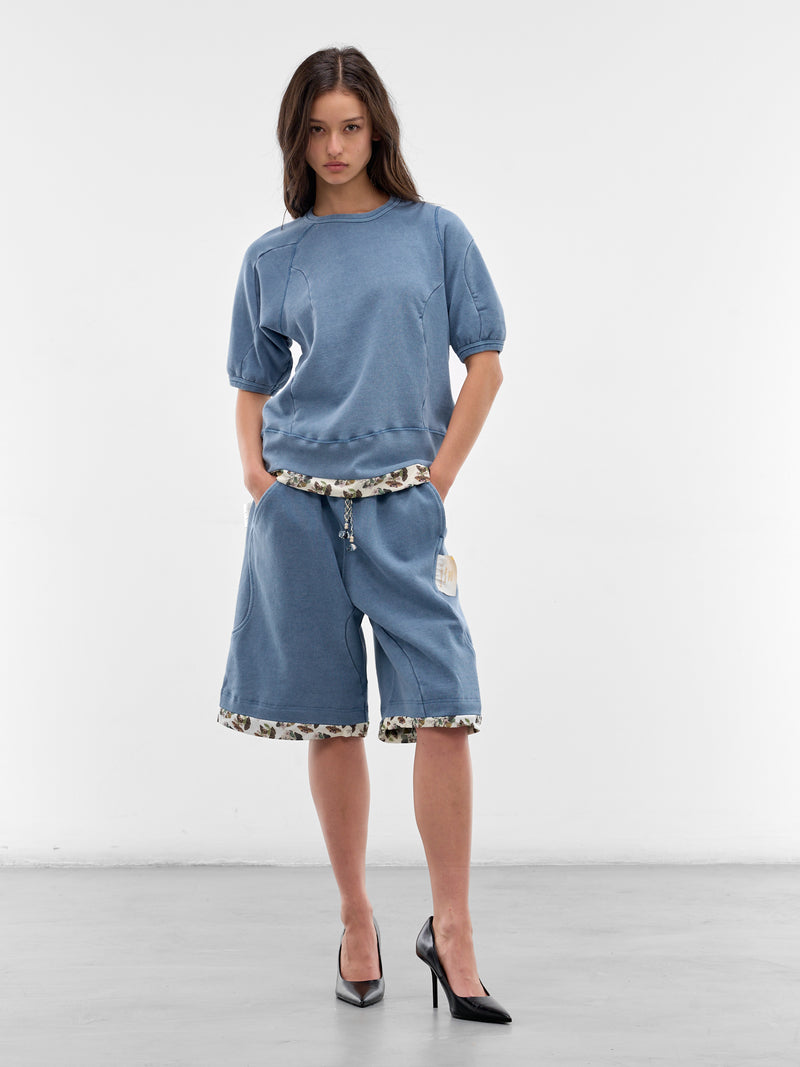 Blue Asymmetric Paneled Sweat Shorts (UC1F1511-LIGHT-BLUE)