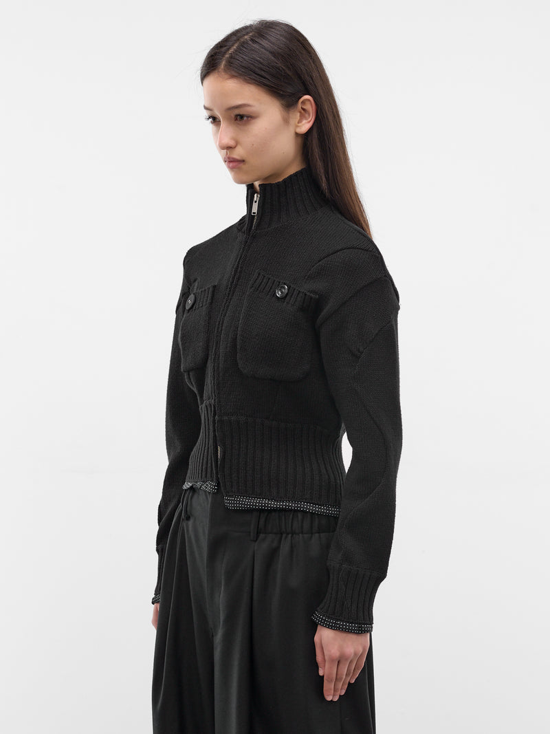 Black Asymmetric Zip Cardigan (UC1F1903-BLACK)