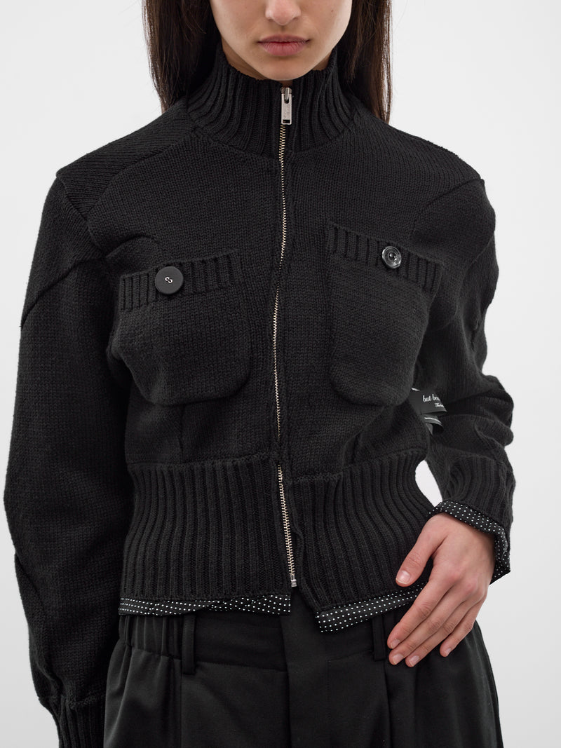 Black Asymmetric Zip Cardigan (UC1F1903-BLACK)