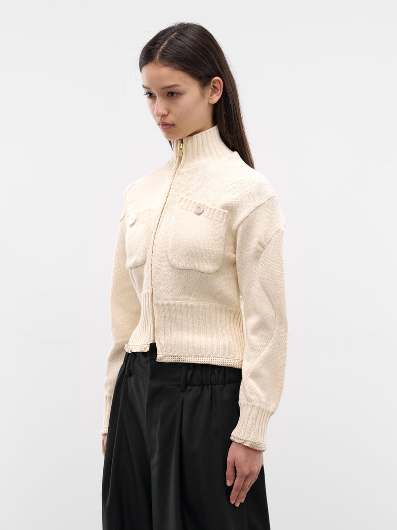 White Asymmetric Zip Cardigan (UC1F1903-OFF-WHITE)