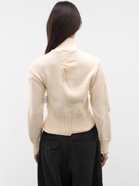 White Asymmetric Zip Cardigan (UC1F1903-OFF-WHITE)