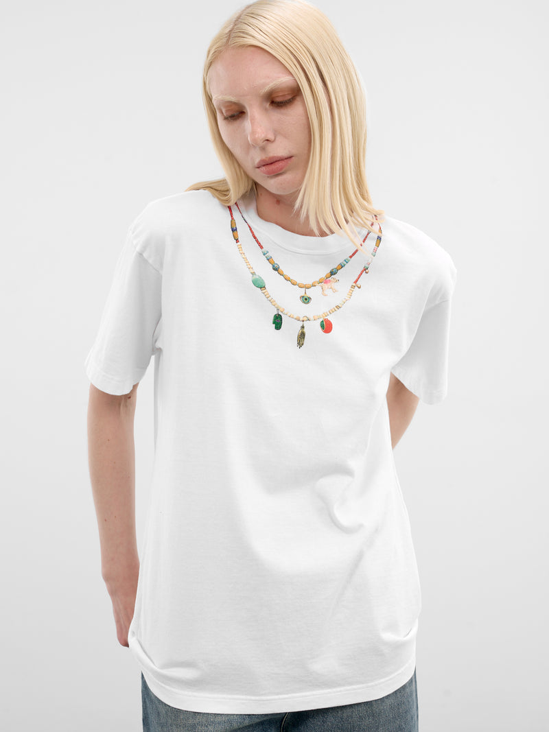 White Trompe L'oeil Necklace Tee (UC1F2803-WHITE)