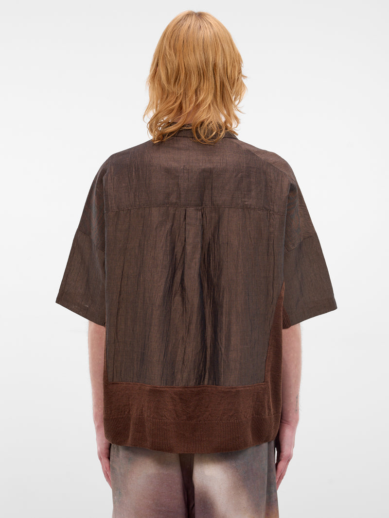 Paneled Linen-Cotton Boxy Shirt (UC1F4406-1-BROWN)