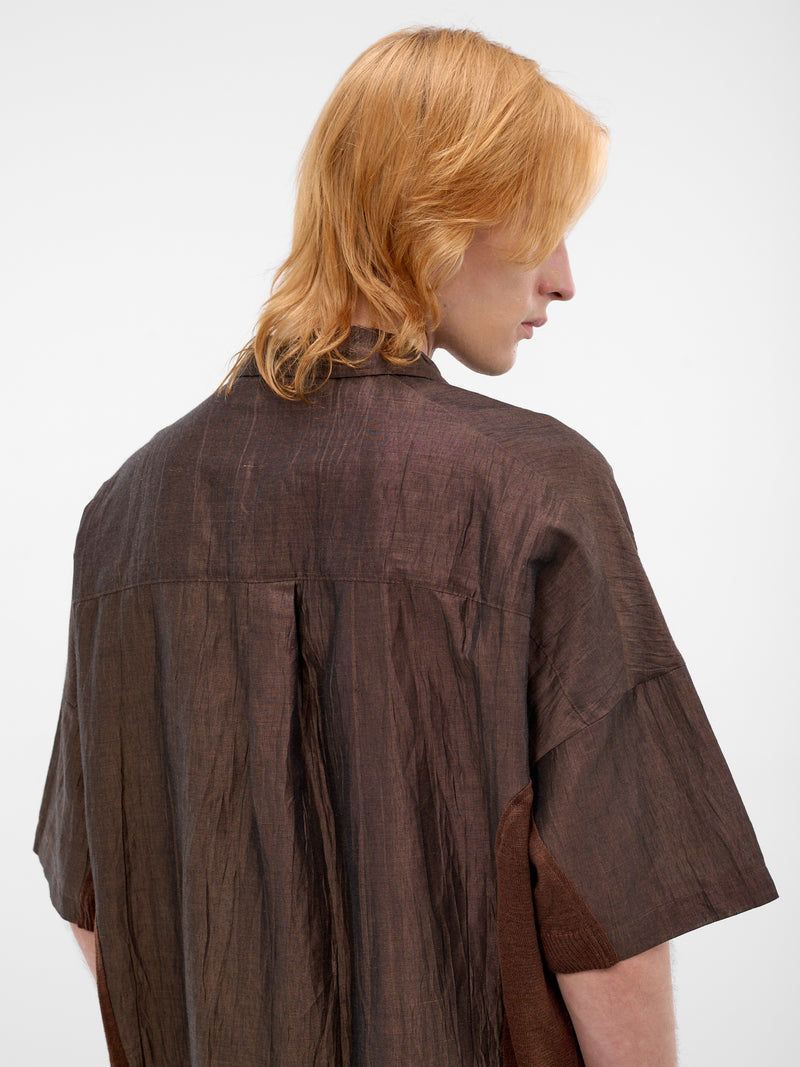 Paneled Linen-Cotton Boxy Shirt (UC1F4406-1-BROWN)