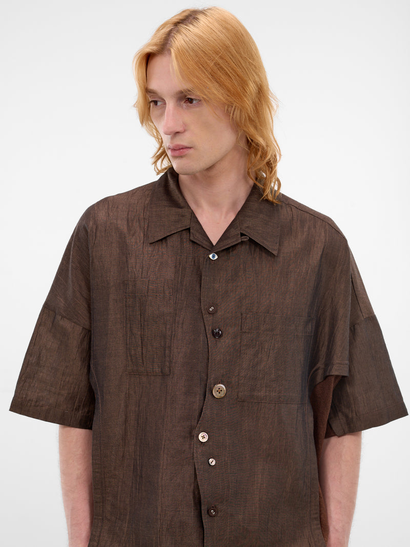 Paneled Linen-Cotton Boxy Shirt (UC1F4406-1-BROWN)