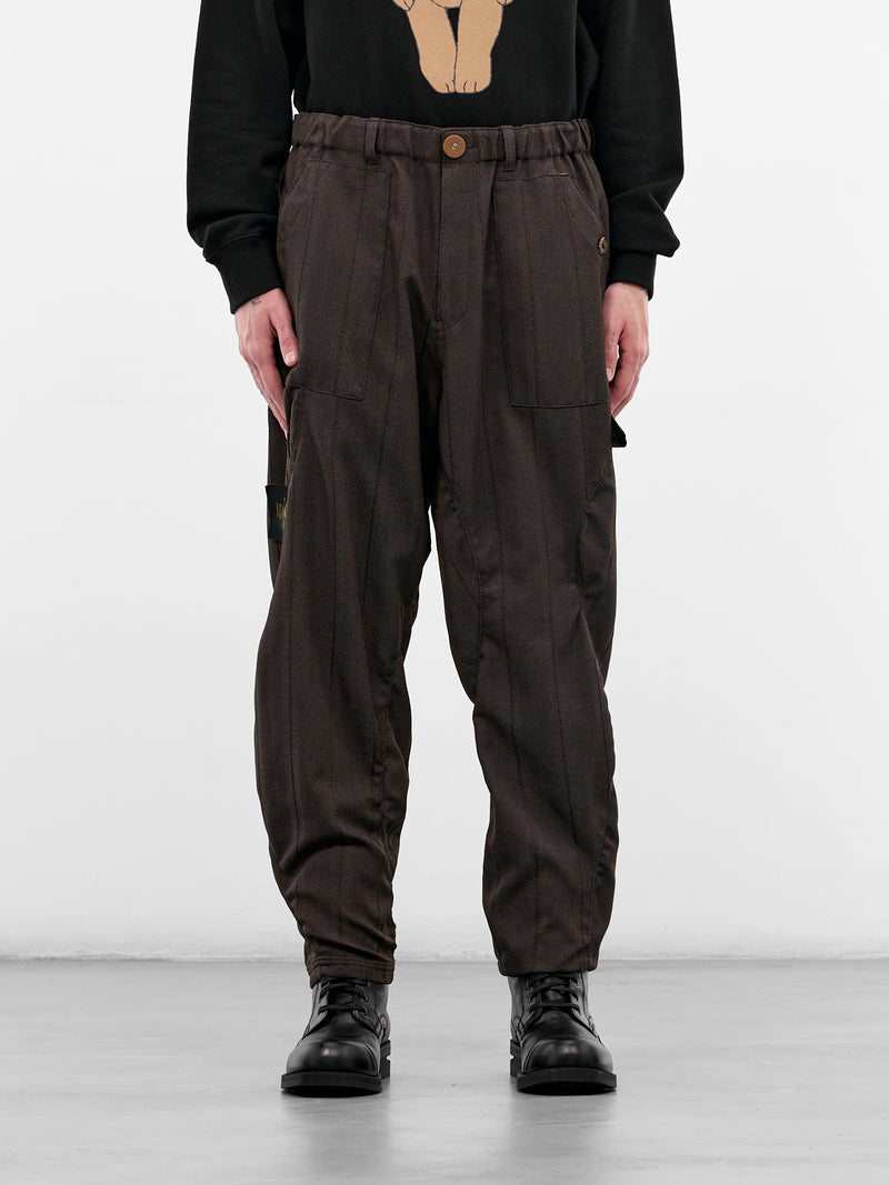 Brown Herringbone Elasticated Relaxed Trousers (UC1F4511-2-BROWN-ST)