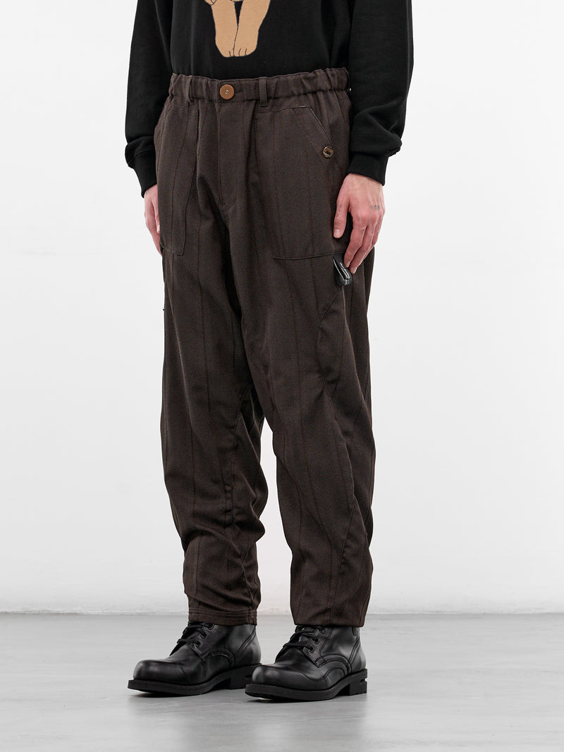 Brown Herringbone Elasticated Relaxed Trousers (UC1F4511-2-BROWN-ST)