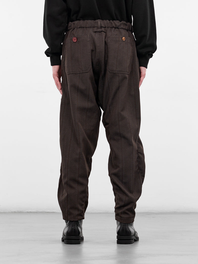 Brown Herringbone Elasticated Relaxed Trousers (UC1F4511-2-BROWN-ST)