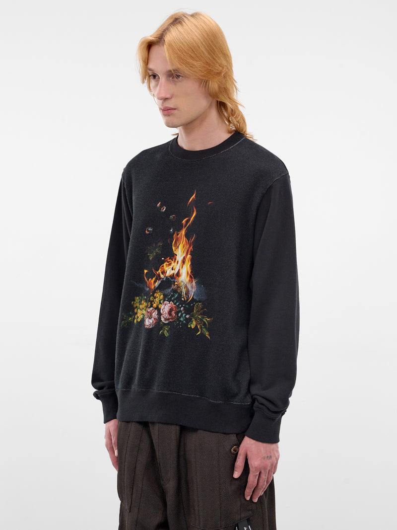 Black Flower & Flame Cotton Sweatshirt (UC1F4814-BLACK)