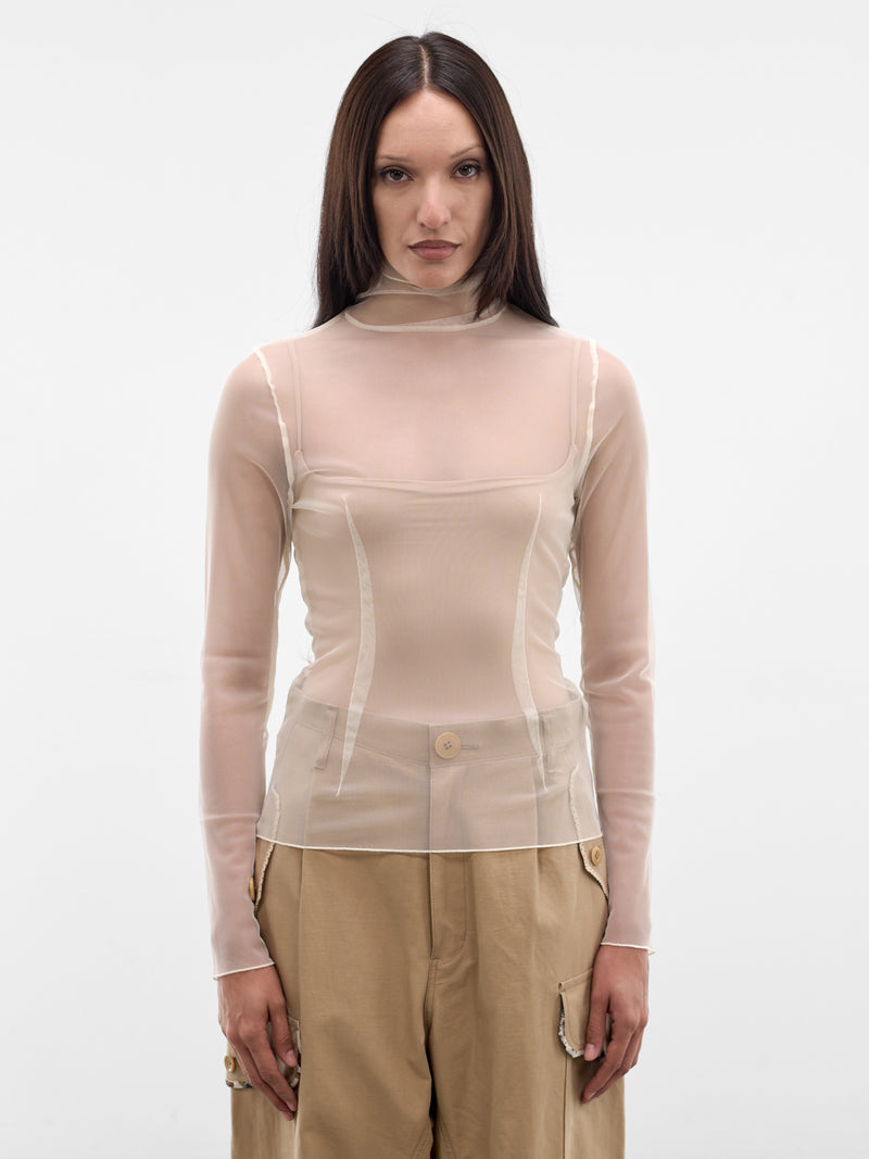 Ivory Sheer Mesh Knit Turtleneck (UC1F8805-IVORY)