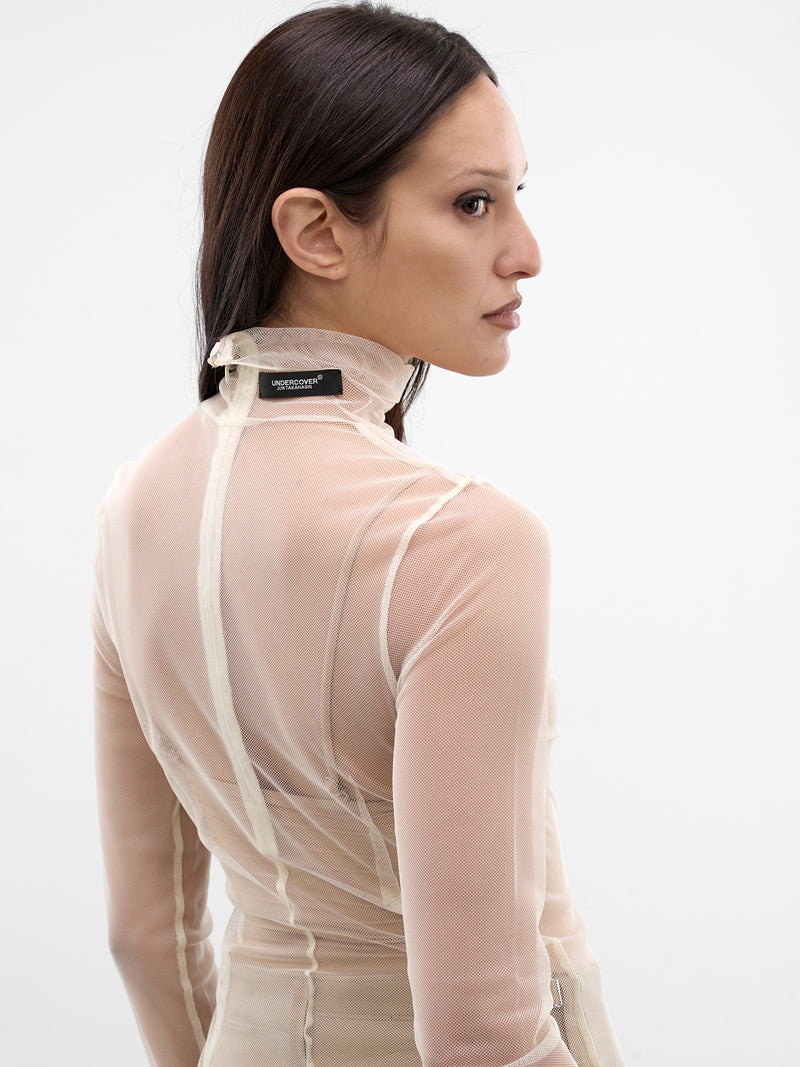 Ivory Sheer Mesh Knit Turtleneck (UC1F8805-IVORY)