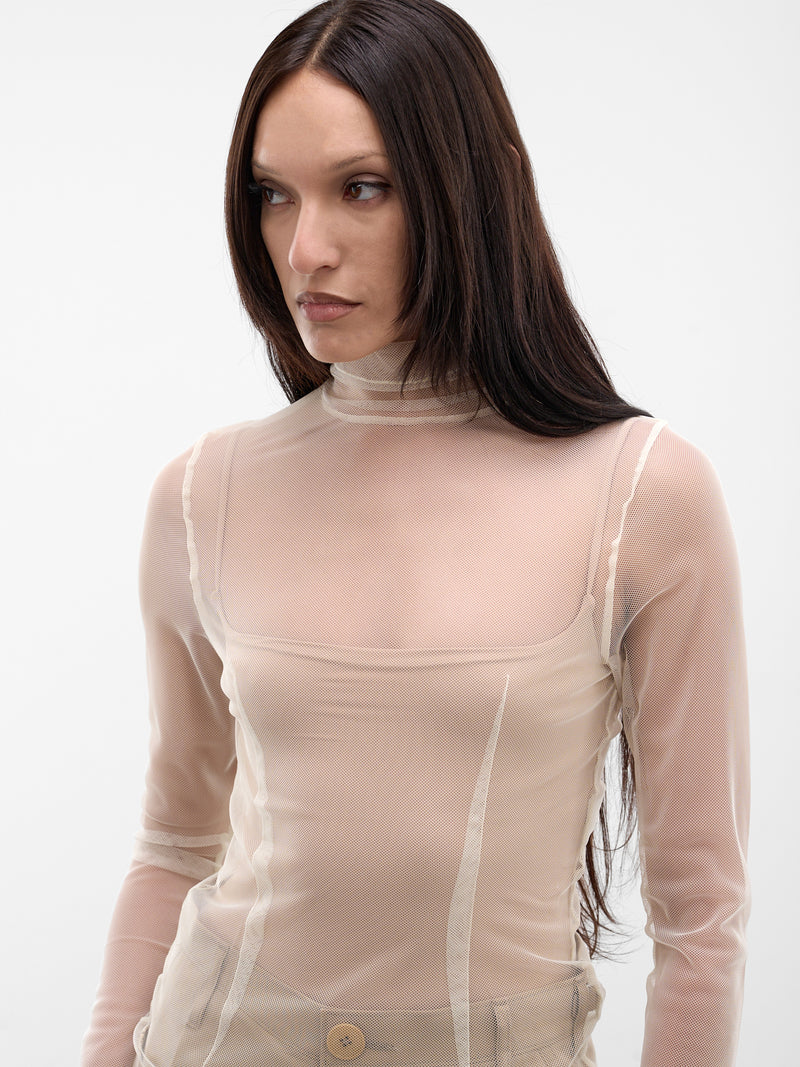Ivory Sheer Mesh Knit Turtleneck (UC1F8805-IVORY)
