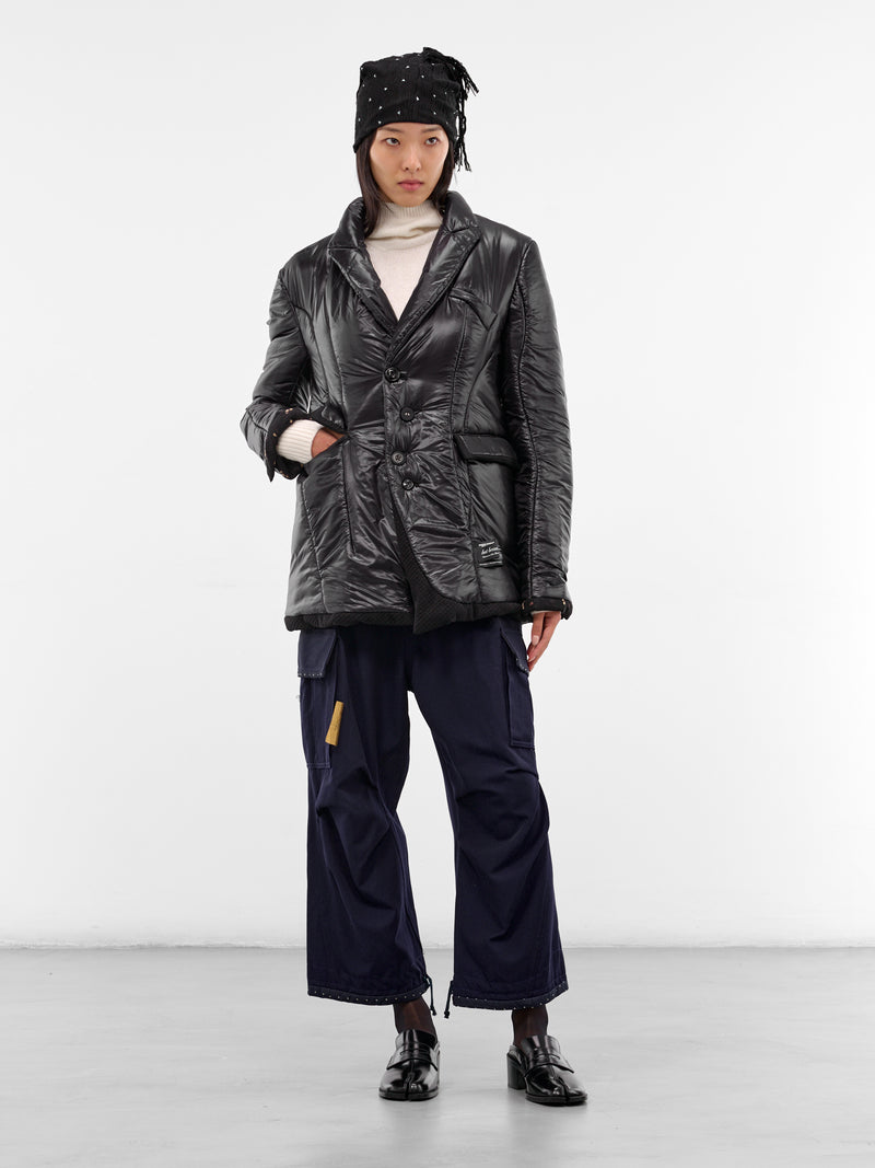 Black Quilted Padded Nylon Blazer (UC2E1105-3-BLACK)