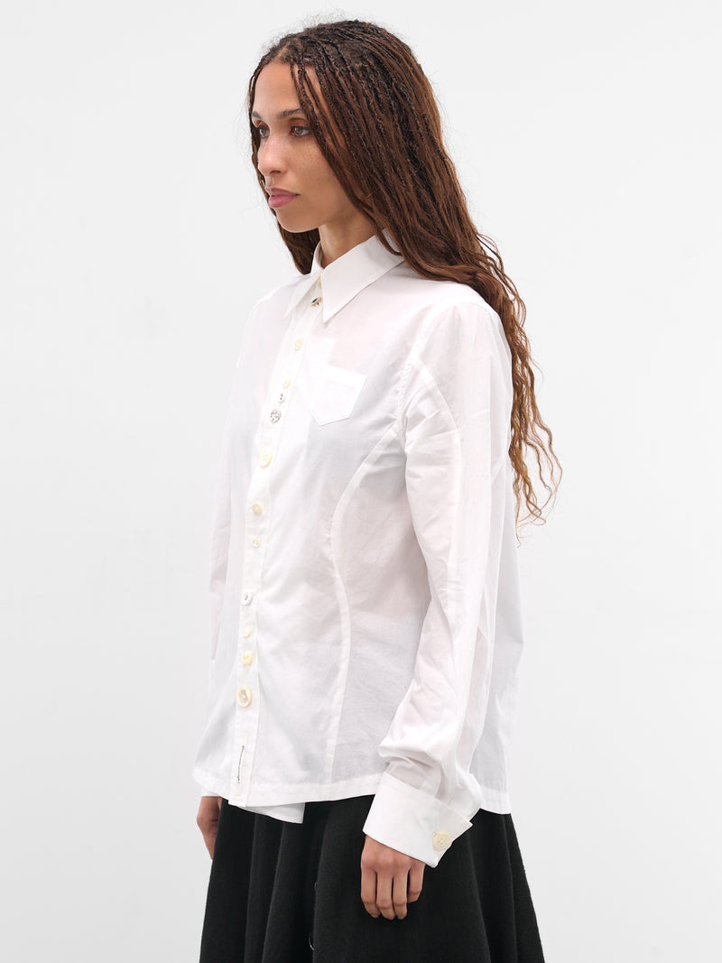 White Asymmetric Button-Up Shirt (UC2E1401-WHITE)