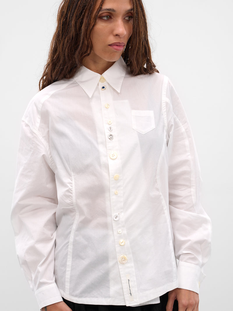 White Asymmetric Button-Up Shirt (UC2E1401-WHITE)