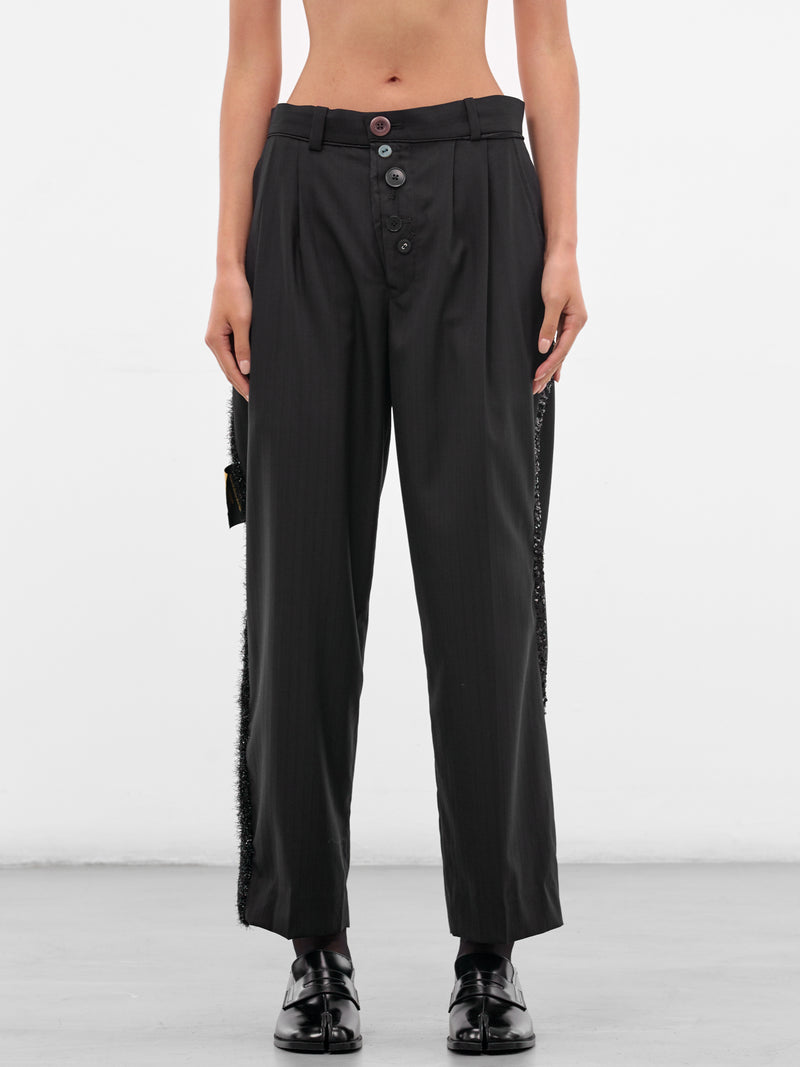 Black Pleated Wool Trousers (UC2E1509-1-BLACK)