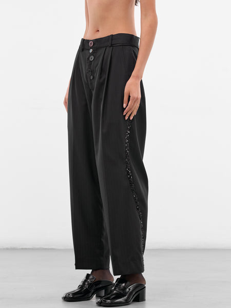 Black Pleated Wool Trousers (UC2E1509-1-BLACK)