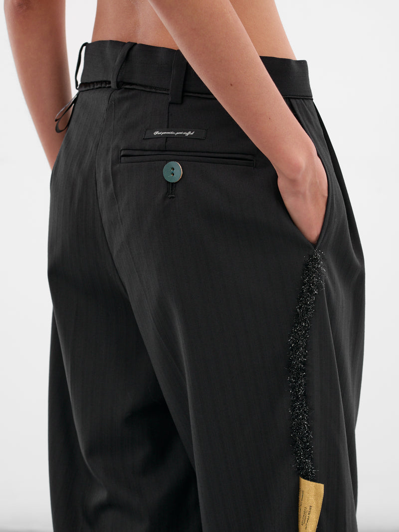Black Pleated Wool Trousers (UC2E1509-1-BLACK)