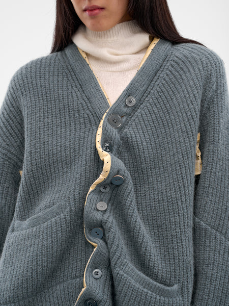 Blue Asymmetric Alpaca Knit Cardigan (UC2E1902-BLUE-GRAY)