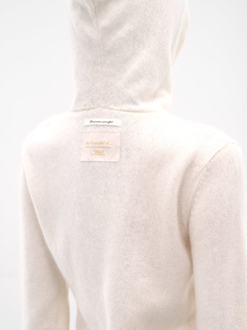 White Wool-Angora Hooded Sweater (UC2E1909-OFF-WHITE)